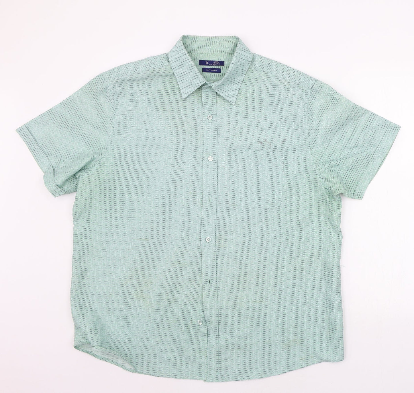Mens UK Size L BHS Green  Button-Up Short Sleeve Casual Shirt