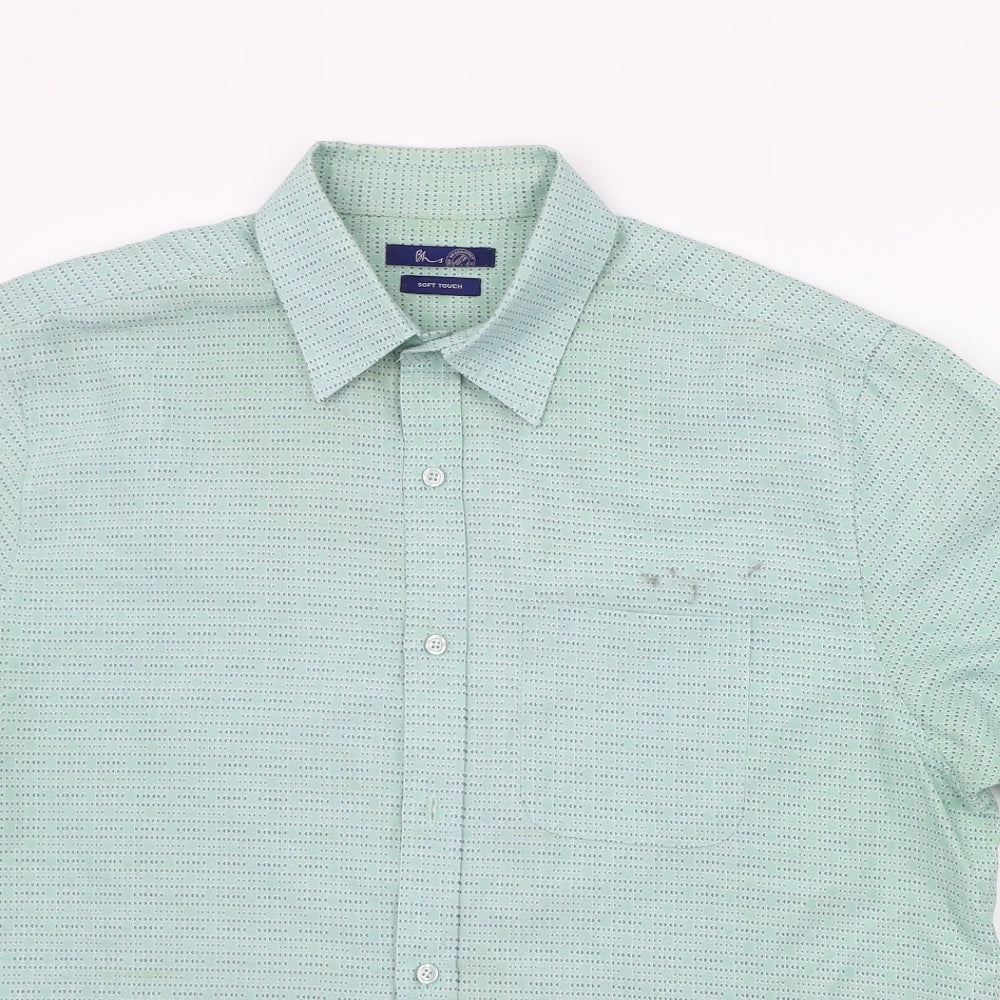 Mens UK Size L BHS Green  Button-Up Short Sleeve Casual Shirt