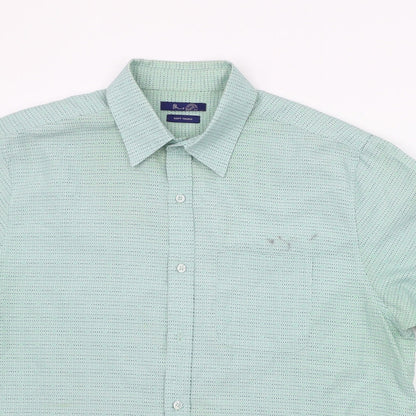 Mens UK Size L BHS Green  Button-Up Short Sleeve Casual Shirt
