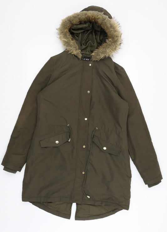 B You Womens Green   Parka Coat Size 8