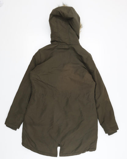Back view of B You women’s green parka coat, size UK 8