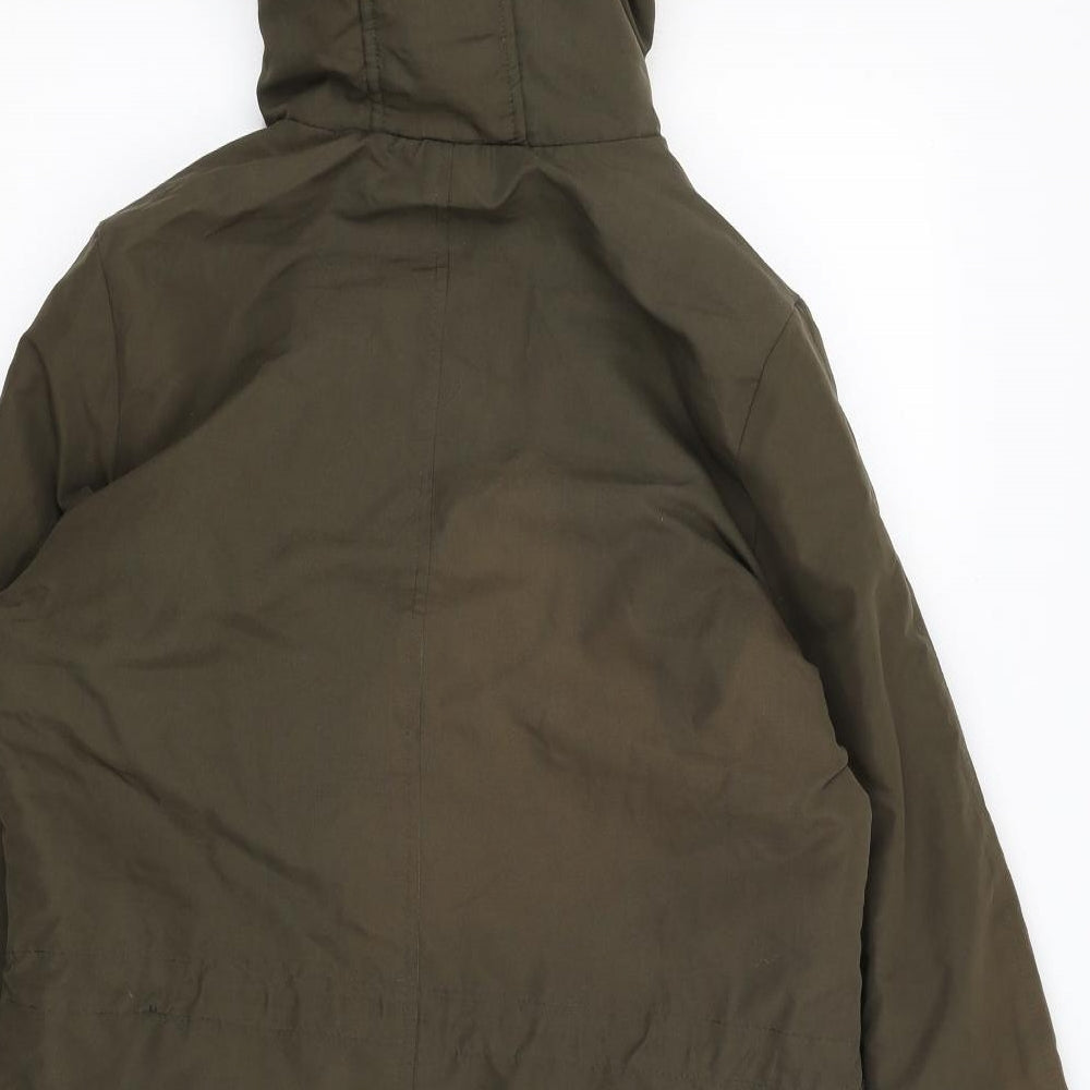 Brand and care label for B You women’s green parka coat, size UK 8
