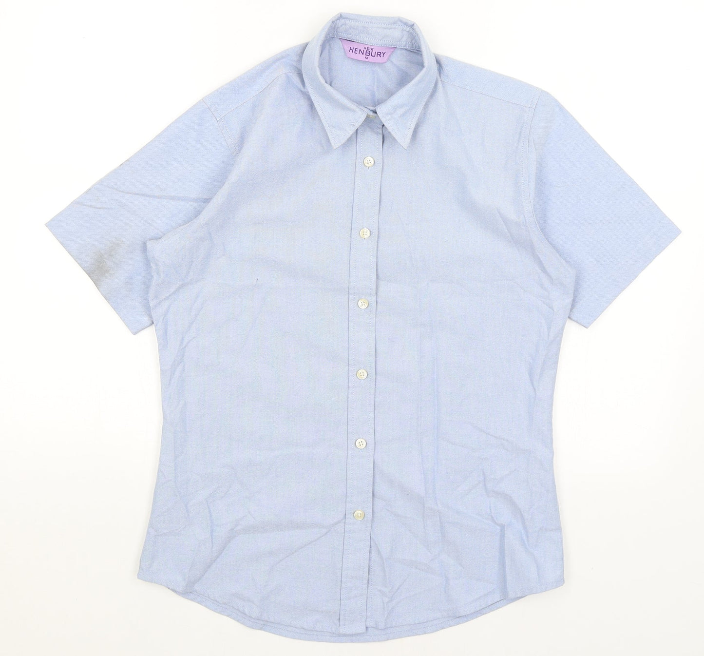 Mens UK Size M Henbury Blue  Button-Up Short Sleeve Casual Shirt