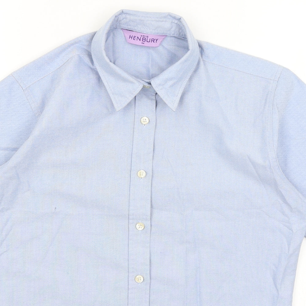 Mens UK Size M Henbury Blue  Button-Up Short Sleeve Casual Shirt