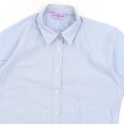 Mens UK Size M Henbury Blue  Button-Up Short Sleeve Casual Shirt