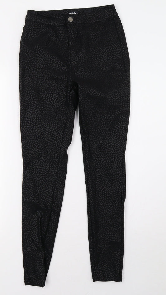 Sainsburys Womens Black Animal Print Denim Skinny Jeans Size 10 L30 in