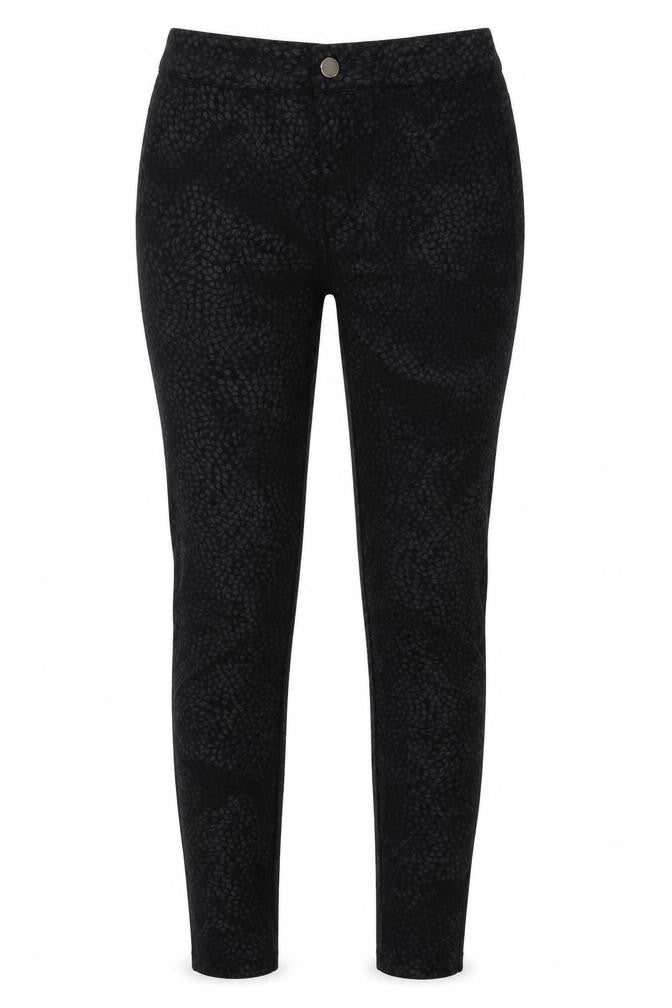 Front view of TU women’s black animal print denim skinny jeans, size UK 10, 30-inch leg