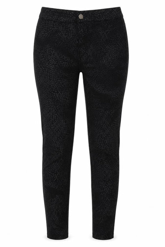 Front view of TU women’s black animal print denim skinny jeans, size UK 10, 30-inch leg