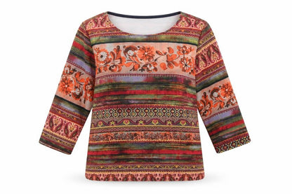 Front view of alexara women’s orange geometric pullover sweatshirt, size L