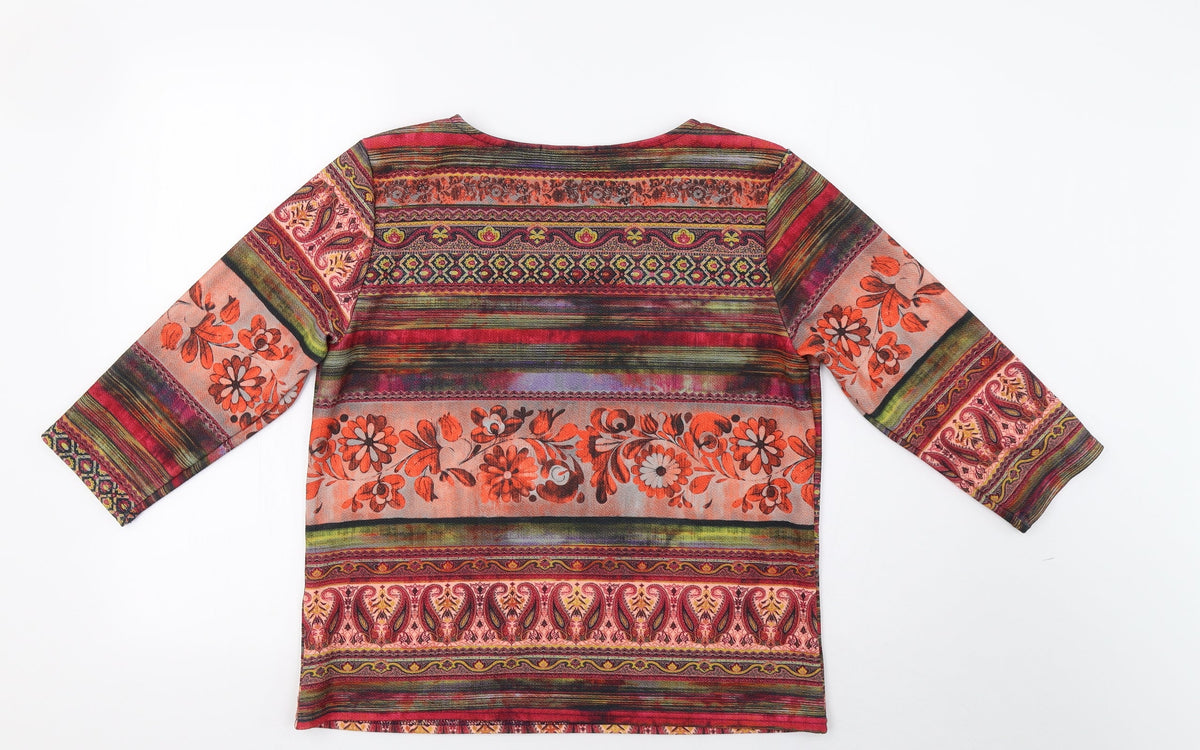 Back view of alexara women’s orange geometric pullover sweatshirt, size L