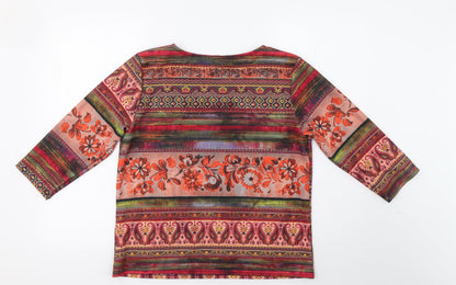 Back view of alexara women’s orange geometric pullover sweatshirt, size L