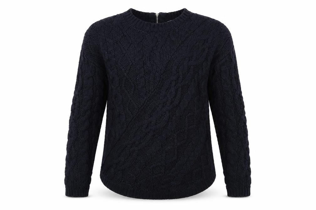 Front view of TU women’s blue knit pullover sweatshirt, size UK 12