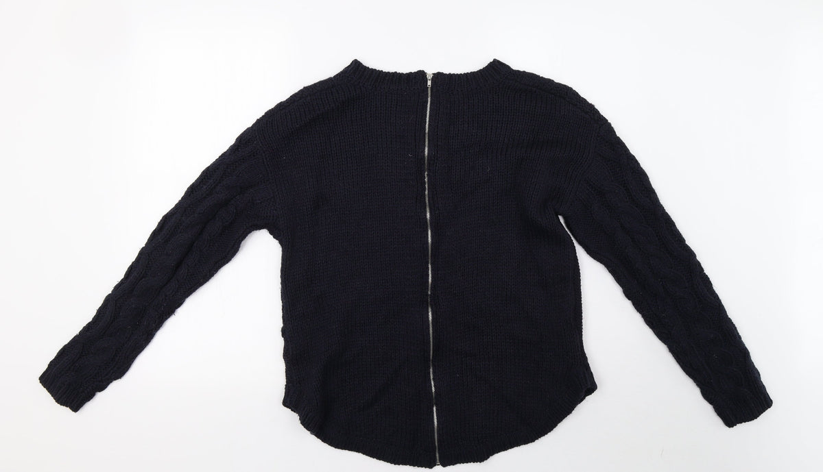 Back view of TU women’s blue knit pullover sweatshirt, size UK 12