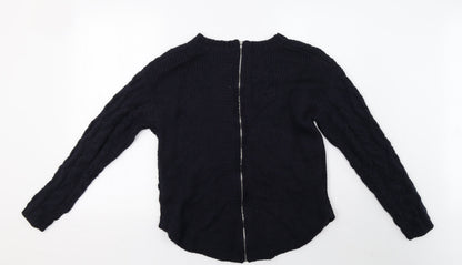 Back view of TU women’s blue knit pullover sweatshirt, size UK 12
