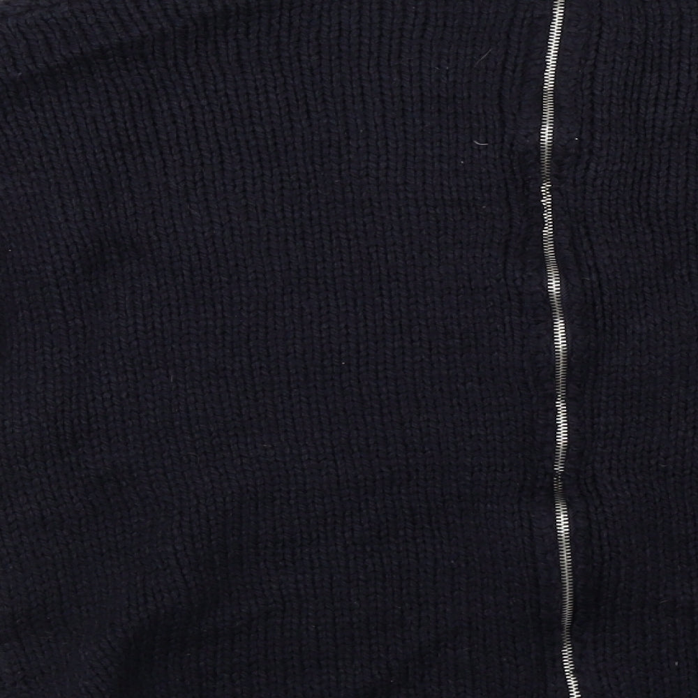 Brand and care label for TU women’s blue knit pullover sweatshirt, size UK 12
