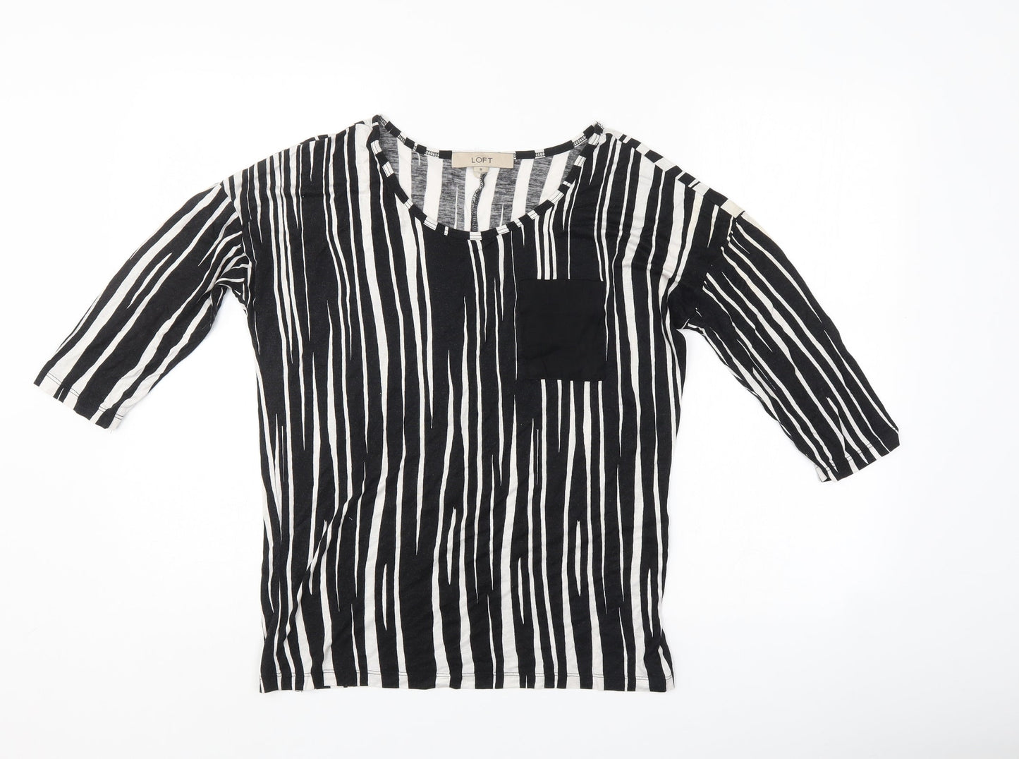 LOFT Womens Black Striped  Basic T-Shirt Size M