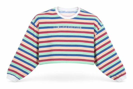 Front view of Missguided women’s multicoloured striped jumper, size UK 12