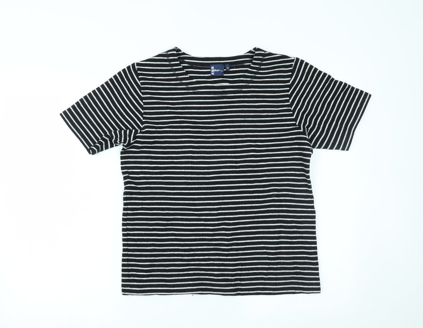 DASH Womens Black Striped  Basic T-Shirt Size 12