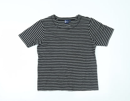 DASH Womens Black Striped  Basic T-Shirt Size 12