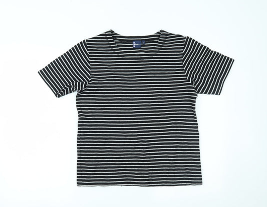 DASH Womens Black Striped  Basic T-Shirt Size 12