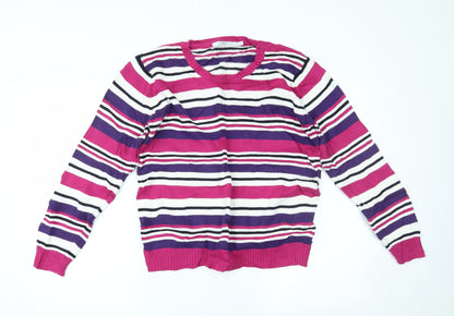EWM Womens Purple Striped  Pullover Jumper Size L