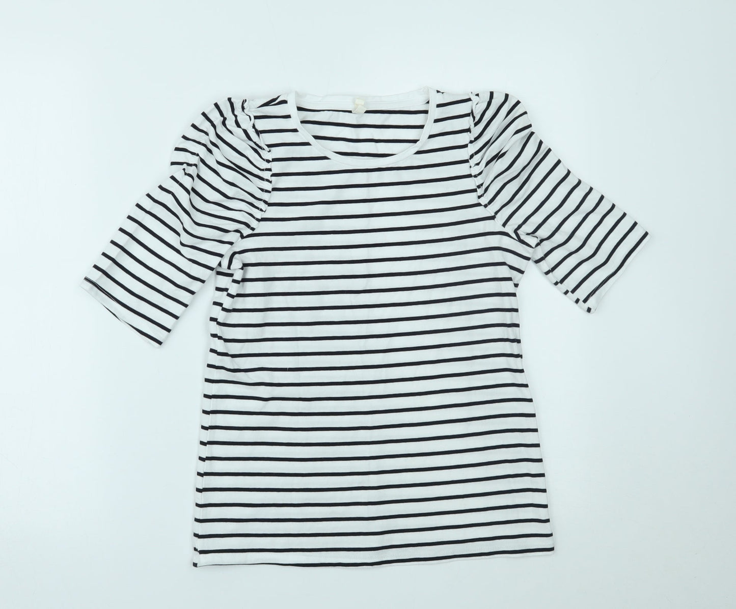 Basics Womens White Striped  Basic T-Shirt Size S