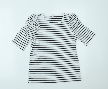 Basics Womens White Striped  Basic T-Shirt Size S