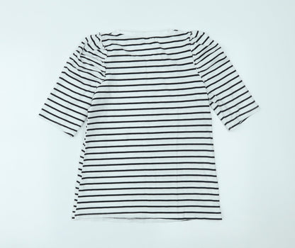Basics Womens White Striped  Basic T-Shirt Size S