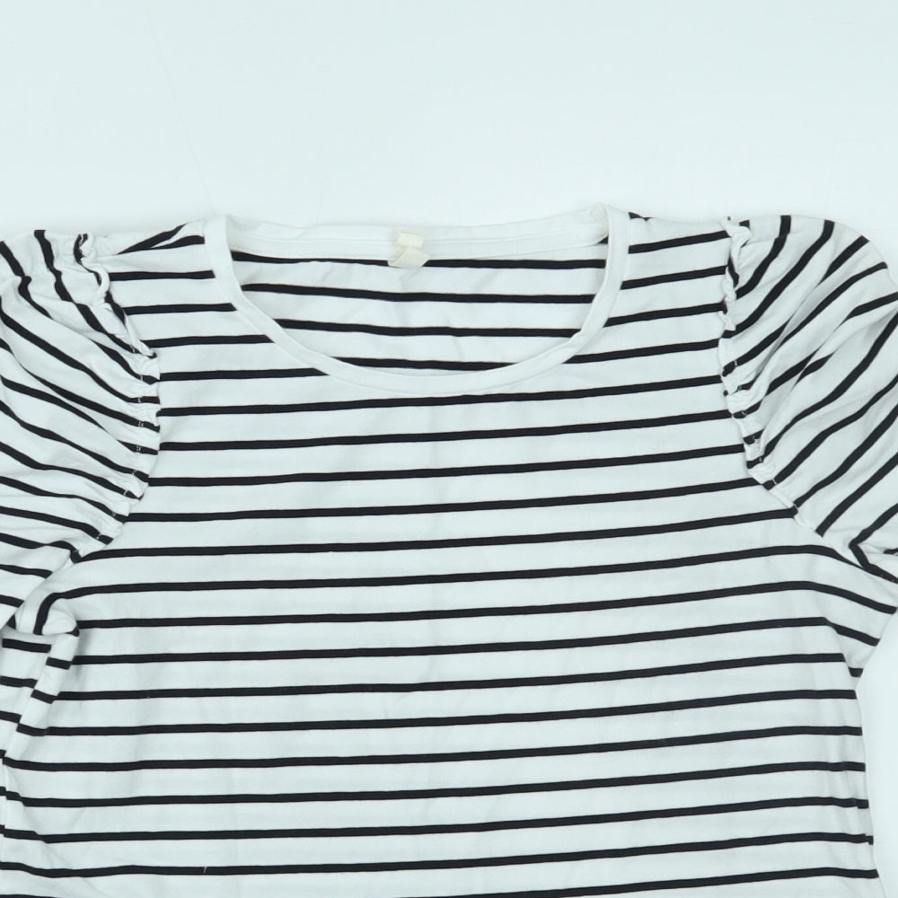 Basics Womens White Striped  Basic T-Shirt Size S