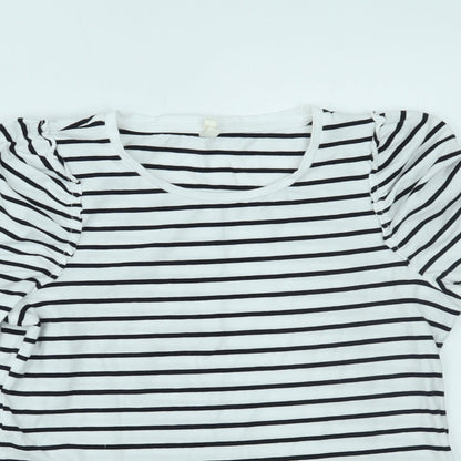 Basics Womens White Striped  Basic T-Shirt Size S