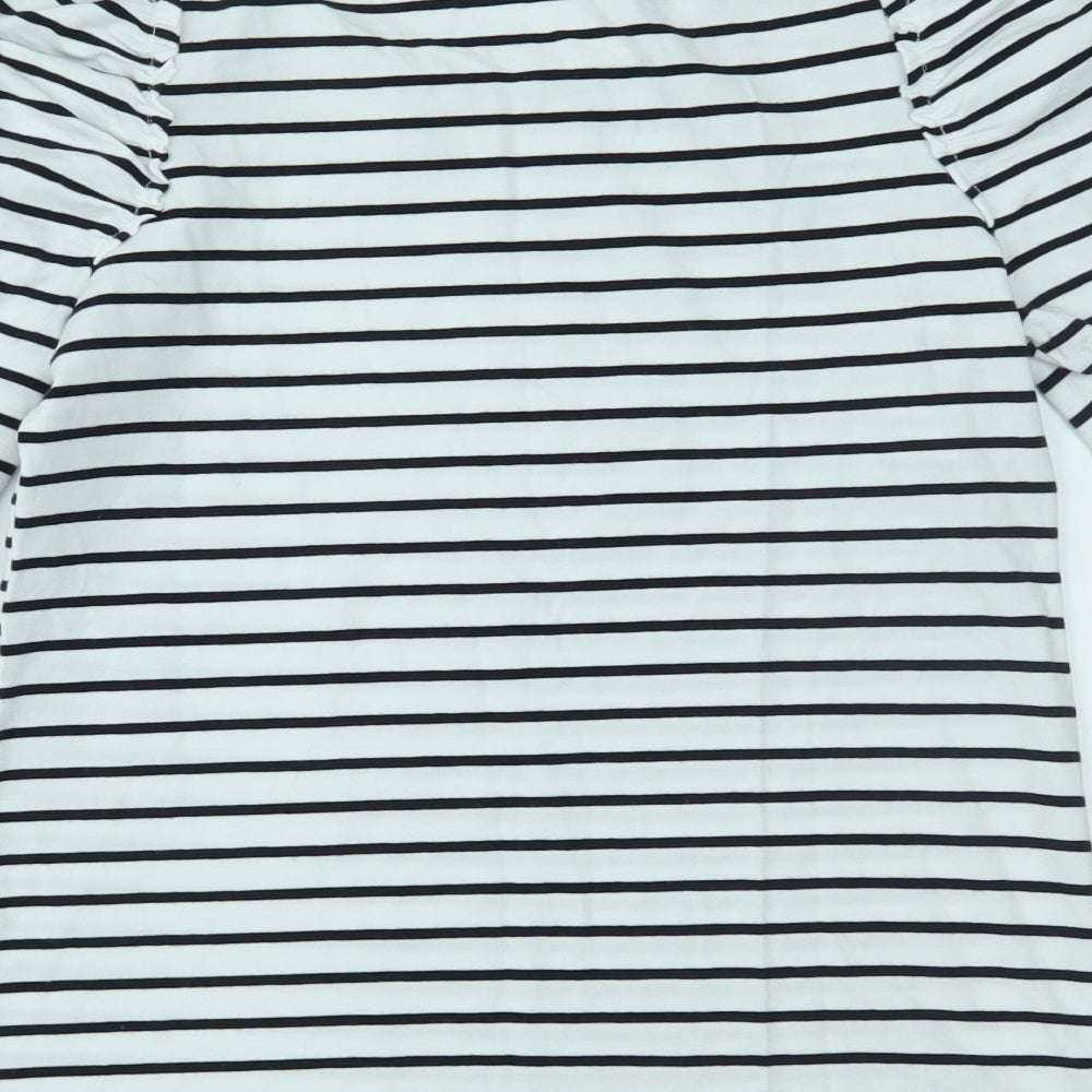 Basics Womens White Striped  Basic T-Shirt Size S