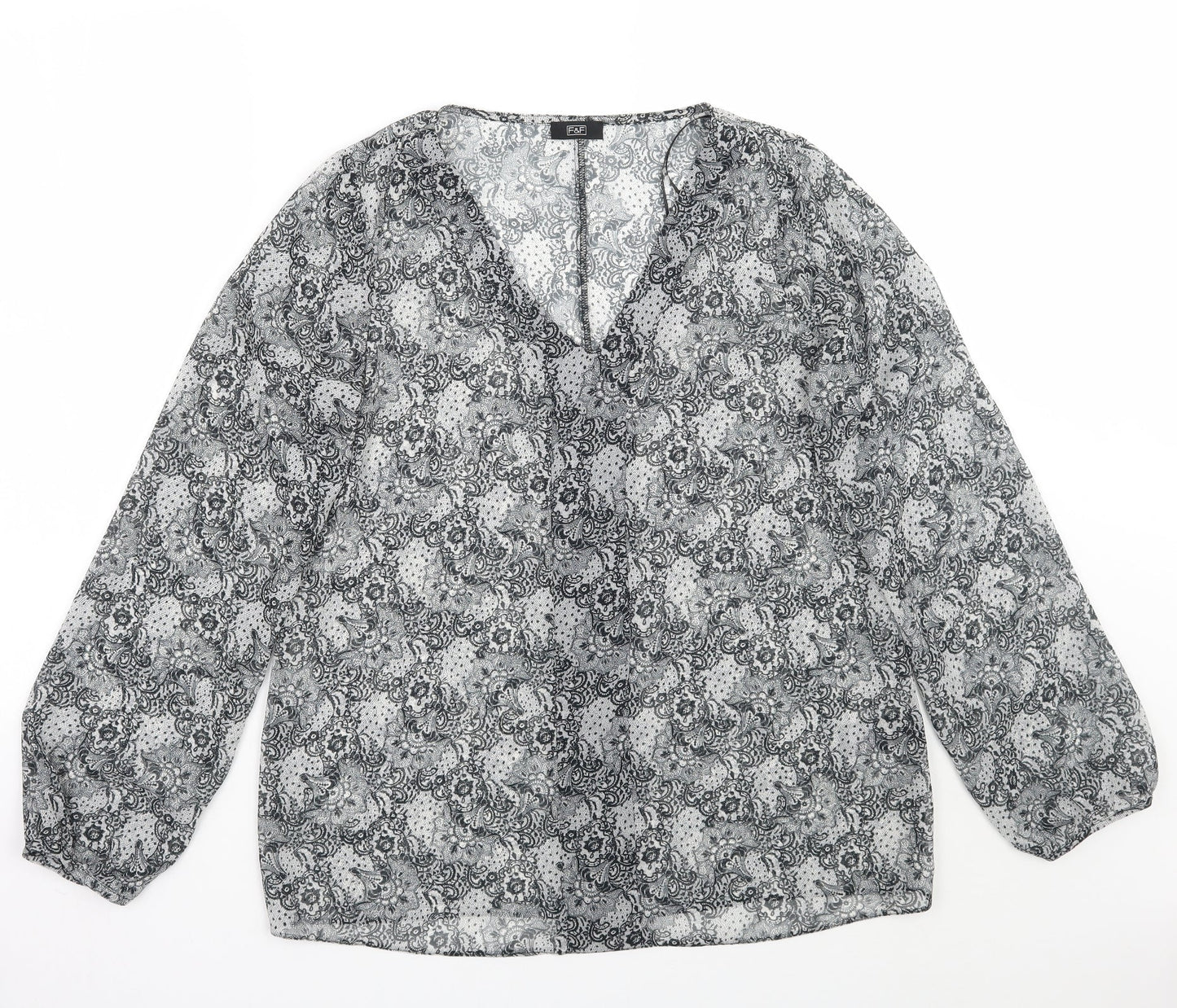 F&F Womens White Floral  Basic Blouse Size 12