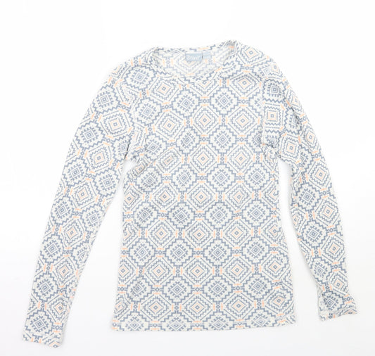 Crivit Womens White Geometric  Basic T-Shirt Size 10