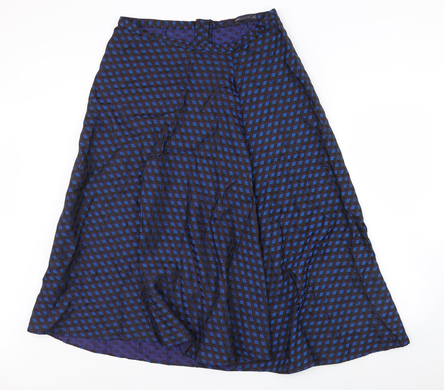 M&S Womens Blue Geometric  Flare Skirt Size 16