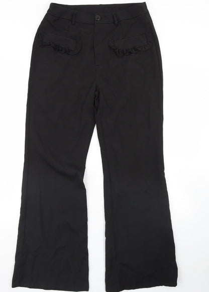 Womens UK Size L Preworn Regular Fit Dress Pants Black Trousers