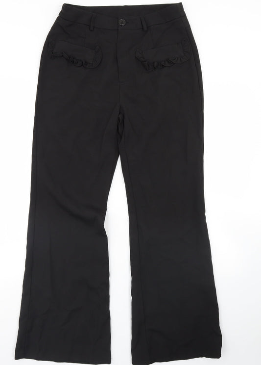 Womens UK Size L Preworn Regular Fit Dress Pants Black Trousers