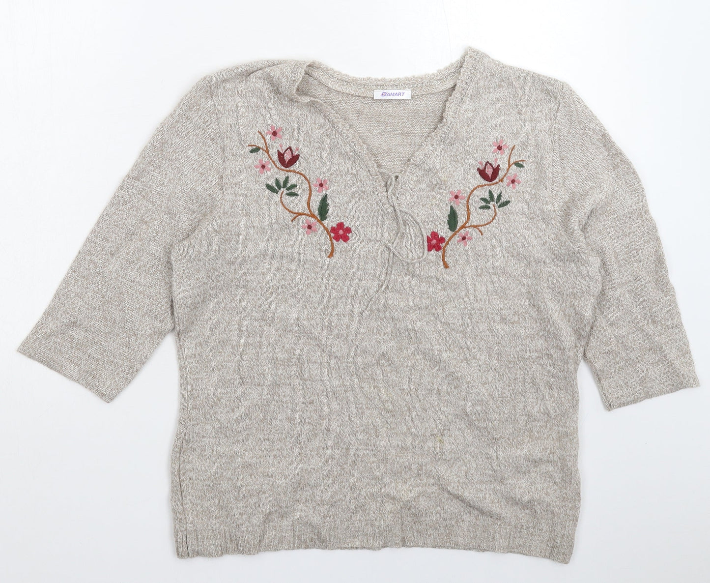 Damart Womens Grey Floral Knit Pullover Jumper Size L