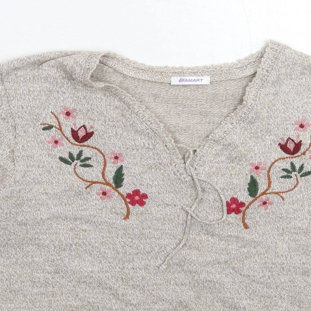 Damart Womens Grey Floral Knit Pullover Jumper Size L