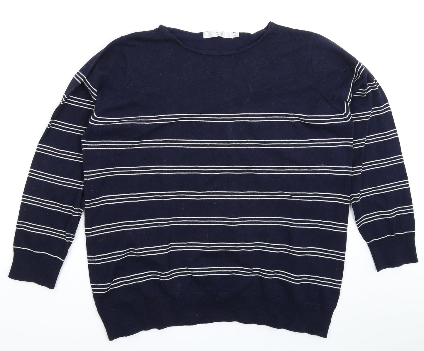 EWM Womens Blue Striped Knit Pullover Jumper Size 20