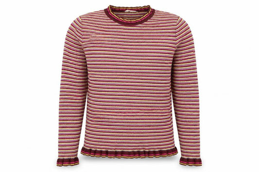 Front view of Falmer Heritage women’s multicoloured striped knit jumper, size UK 12