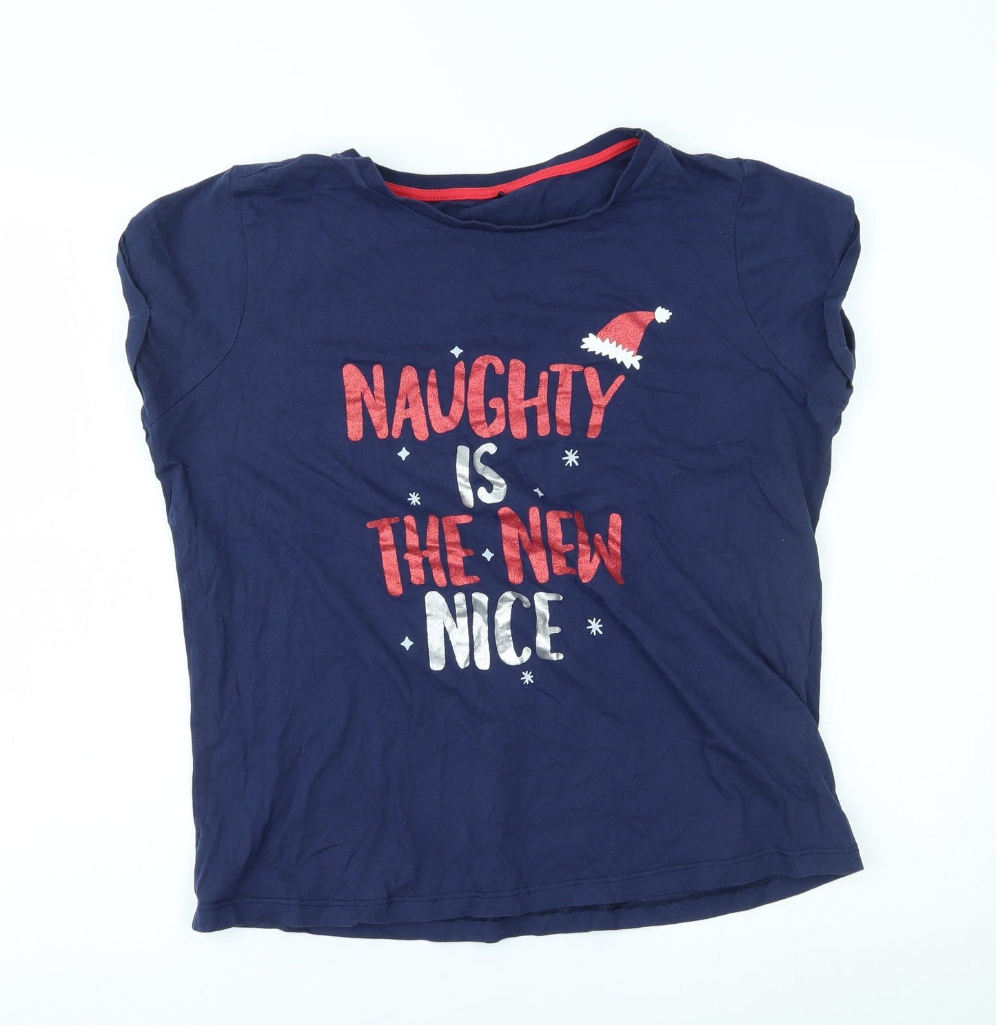 George Womens Blue   Basic T-Shirt Size 12  - naughty is the new nice, christmas
