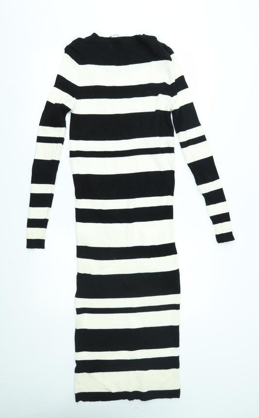 QED London Womens Black Striped  Jumper Dress  Size L