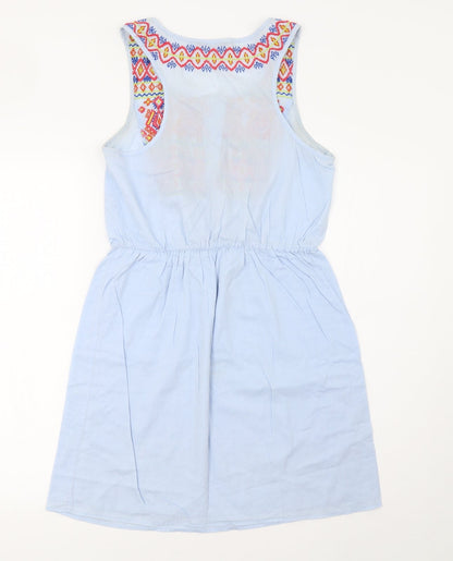 Internacionale Womens Blue Geometric  A-Line  Size 8