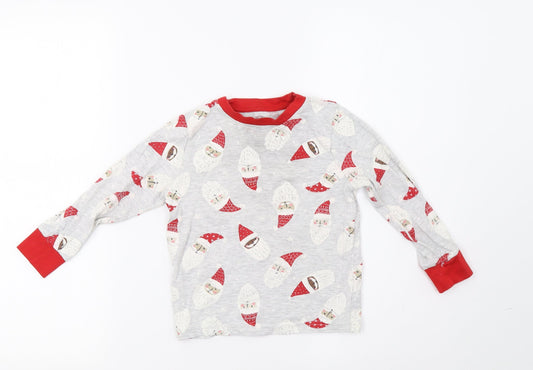 F&F Girls Grey Solid  Top Pyjama Top Size 4-5 Years  - Santa Print