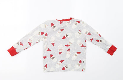F&F Girls Grey Solid  Top Pyjama Top Size 4-5 Years  - Santa Print