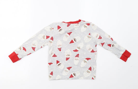 F&F Girls Grey Solid  Top Pyjama Top Size 4-5 Years  - Santa Print