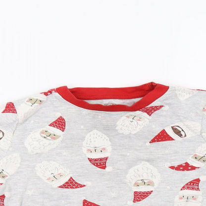 F&F Girls Grey Solid  Top Pyjama Top Size 4-5 Years  - Santa Print