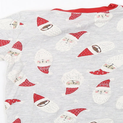 F&F Girls Grey Solid  Top Pyjama Top Size 4-5 Years  - Santa Print