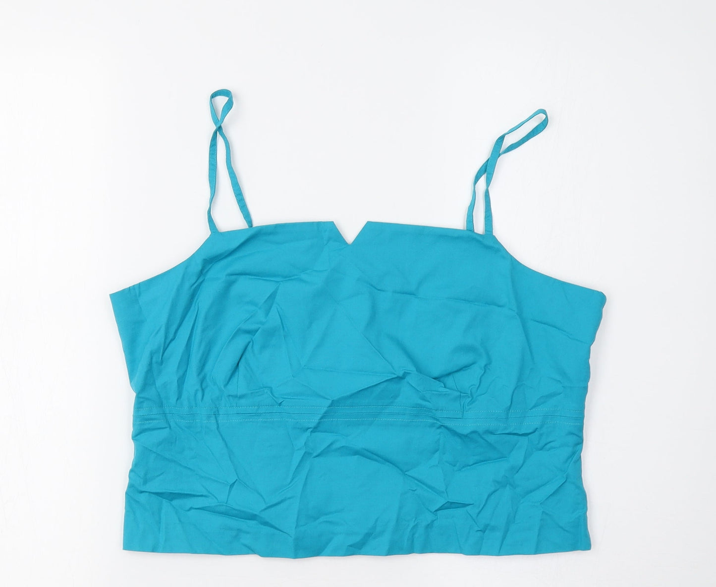 Womens UK Size 16 Joie De Vivre Blue Cropped T-Shirt