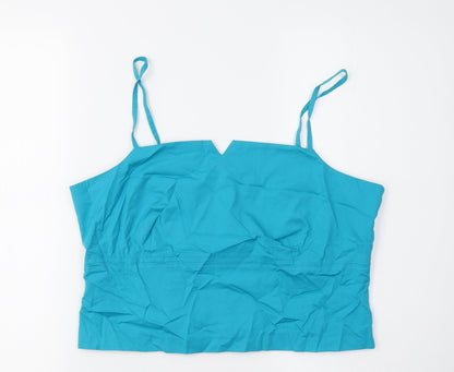 Womens UK Size 16 Joie De Vivre Blue Cropped T-Shirt
